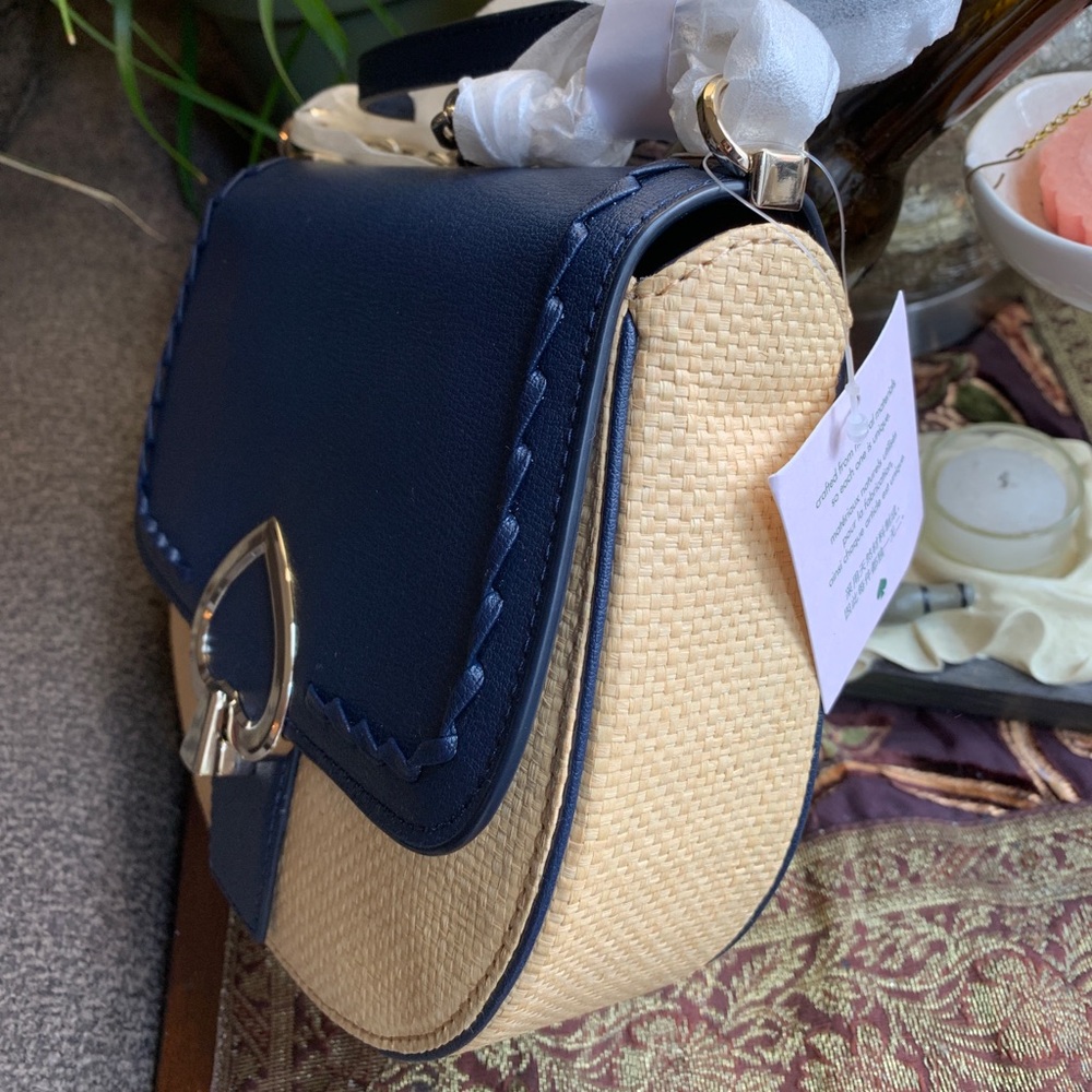 LIMITED EDITION🔥Authentic Kate Spade leather/straw woven turn lock flap Crosby - Picture 4 of 12